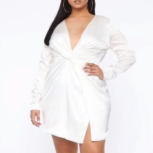 Fashion Nova White Satin Knot Dress